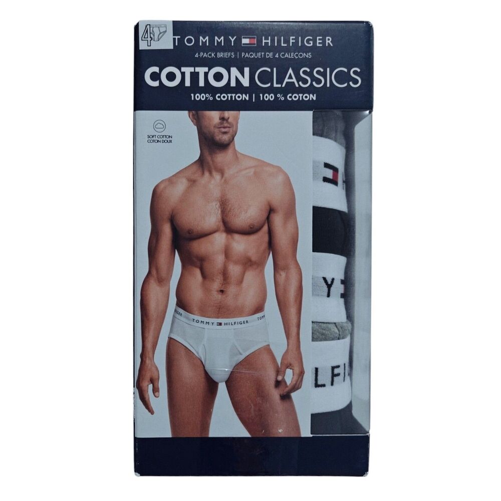 NEW Tommy Hilfiger Underwear Briefs Cotton Classics Men's L Large Black Grey NWT